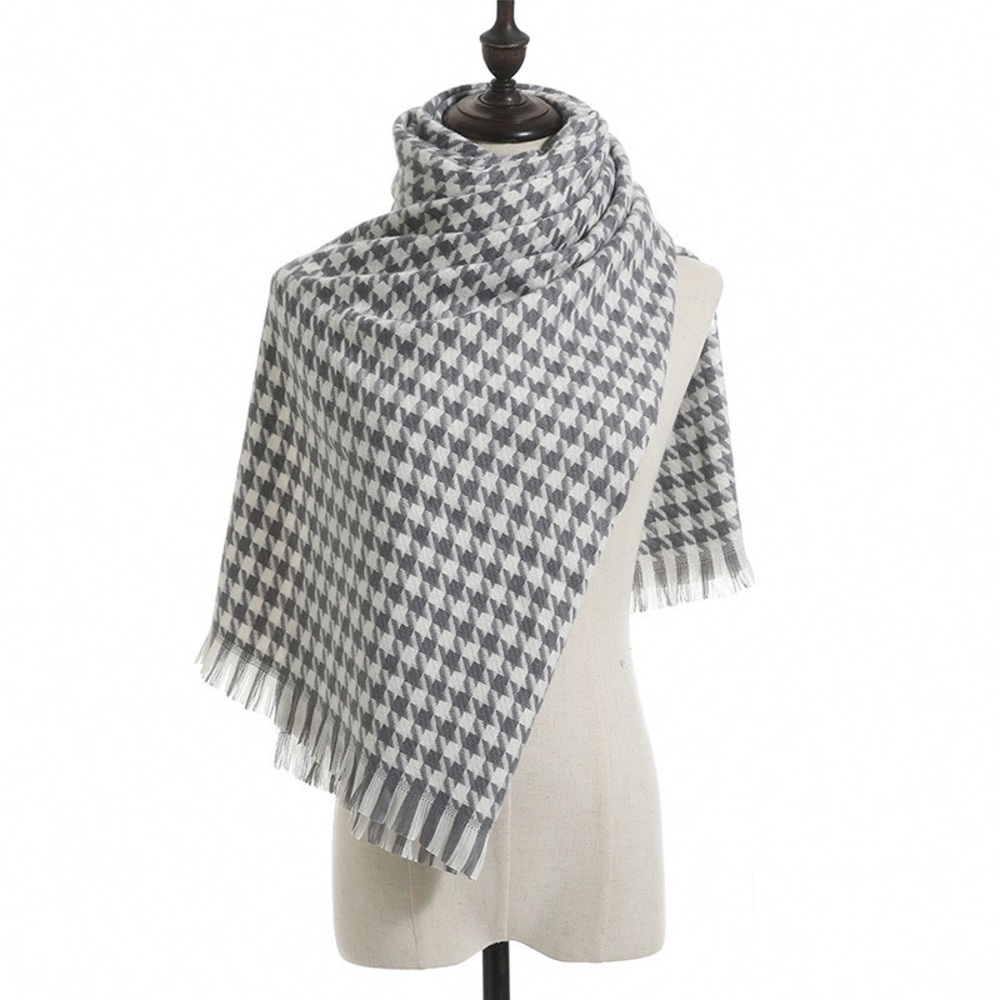Classic gray and white houndstooth scarf